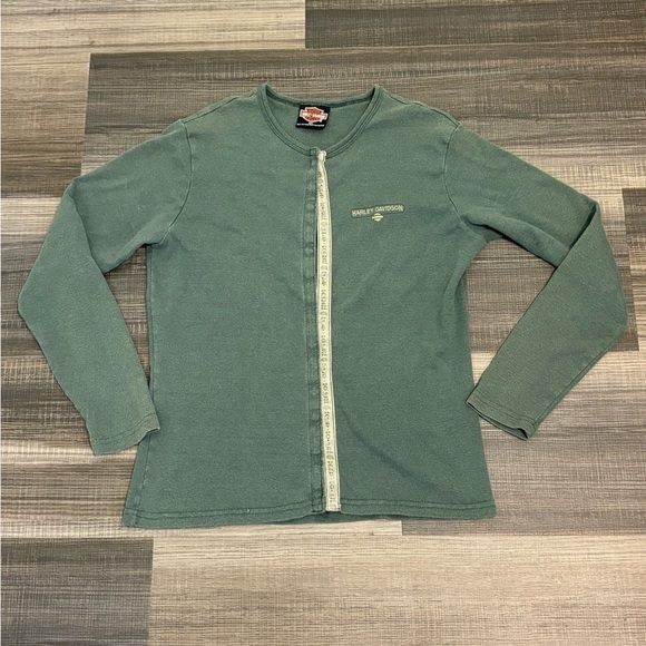Harley-Davidson Sweaters - Harley Davidson Button Up Cardigan Womens XL Green Long Sleeve Sweater Cotton